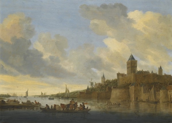 The castle boat with people by Salomon van Ruysdael